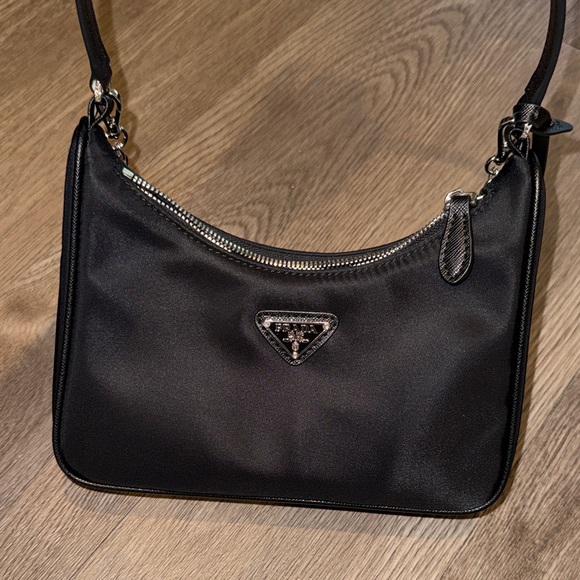 Prada Black Nylon Shoulder Bag with Chain Strap - Picture 2 of 7